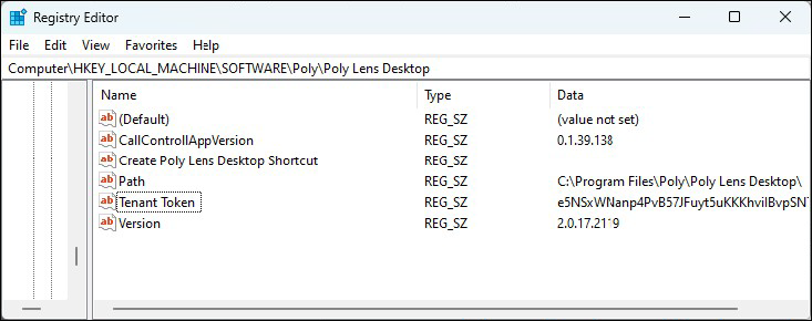 Register Editor page from Windows