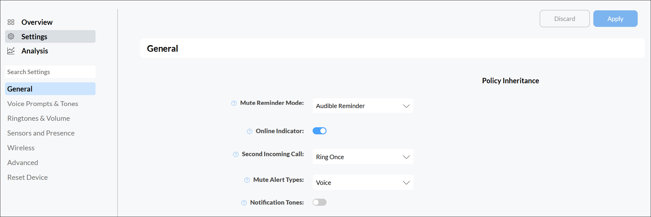 Poly Lens cloud Device settings General page