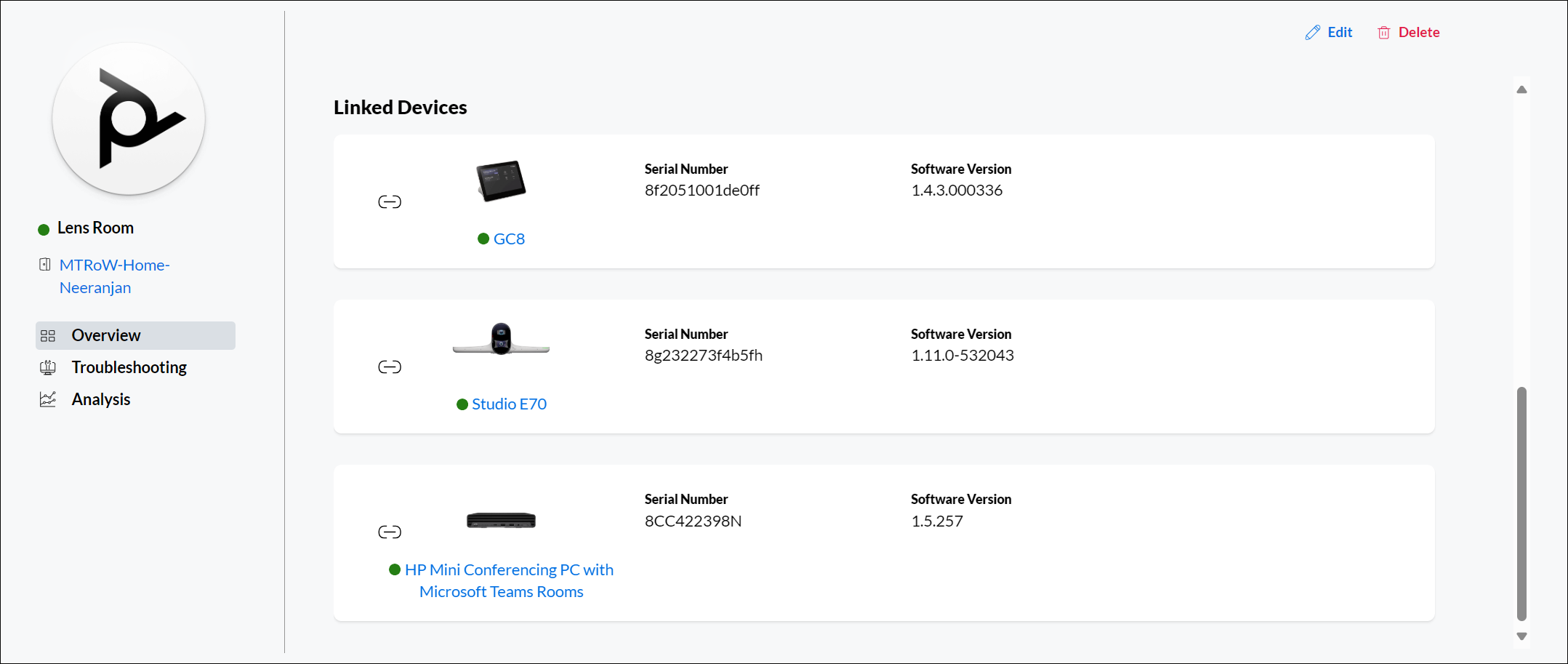 Graphic of the Poly Studio Room linked devices page