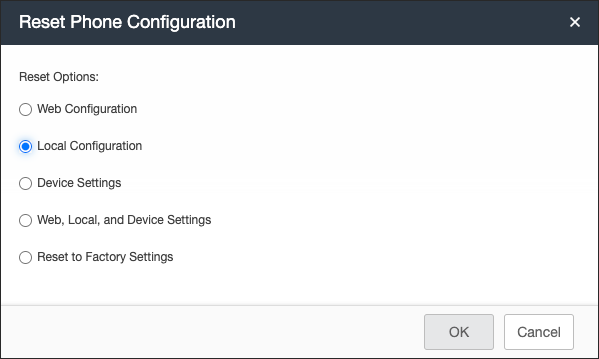Screenshot of Reset Phone Configuration > Local Configuration page
